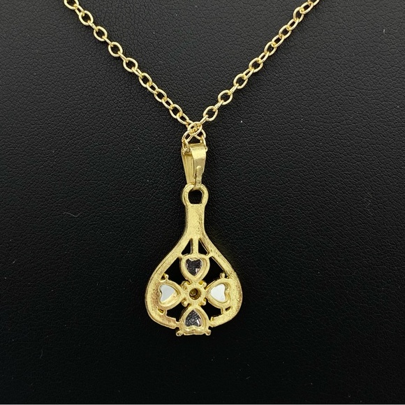 Vintage Green Emerald & Diamond Shamrock Gold Necklace - Picture 3 of 5